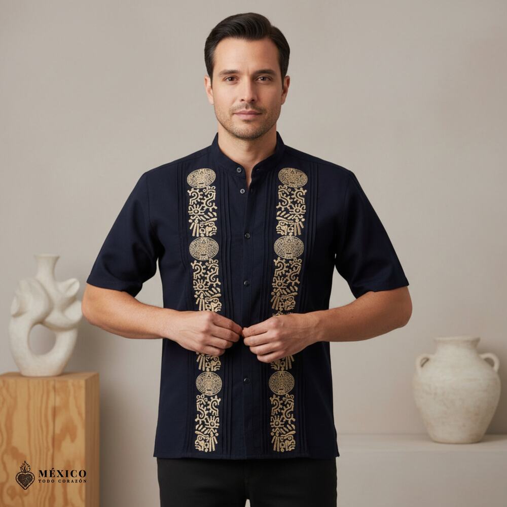 Traditional Mexican Embroidered Short Sleeve Shirt Artisan Cultural Style size M